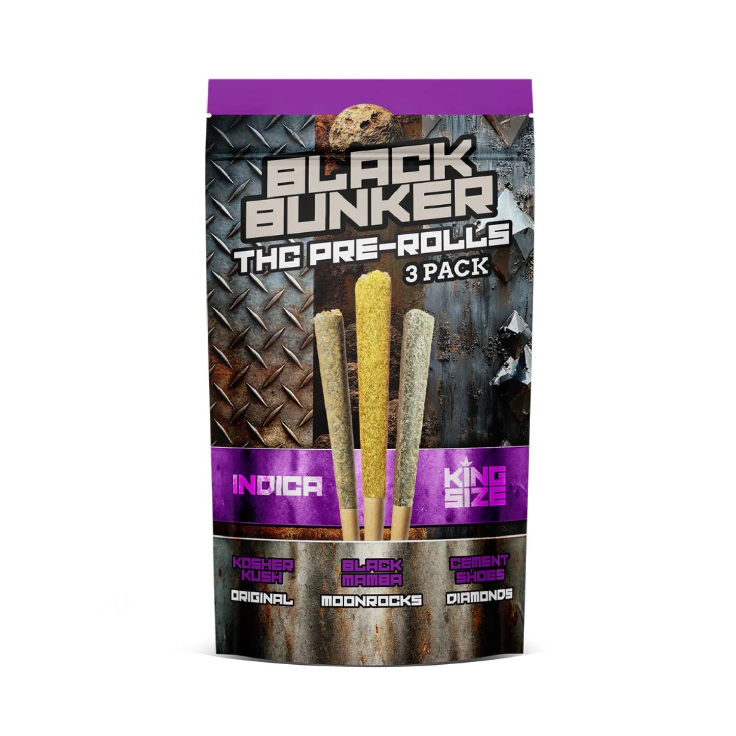 Black Bunker THC Doob Toob Pre-Rolls - 3ct (I) Kosher Kush, Black Mamba, Cement Shoes