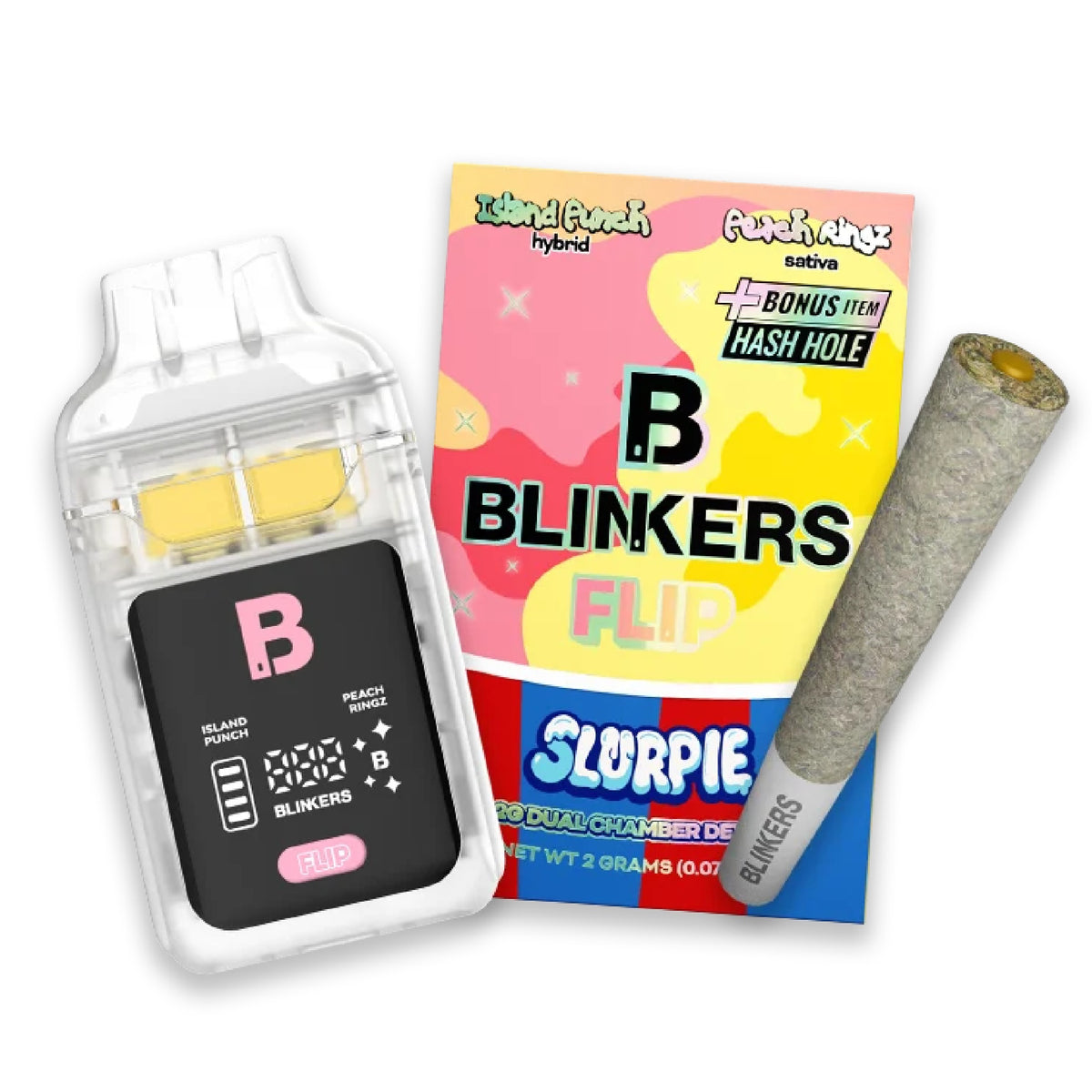 Blinkers Dual Chamber Slurpie THC-A Device + Hash Hole - 2000mg Island Punch / Peach Ringz