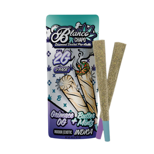 Chapo Blanco Diamond Dusted THC-A Duo Pre-Roll - 2g Grimace OG + Butter Mintz (I)