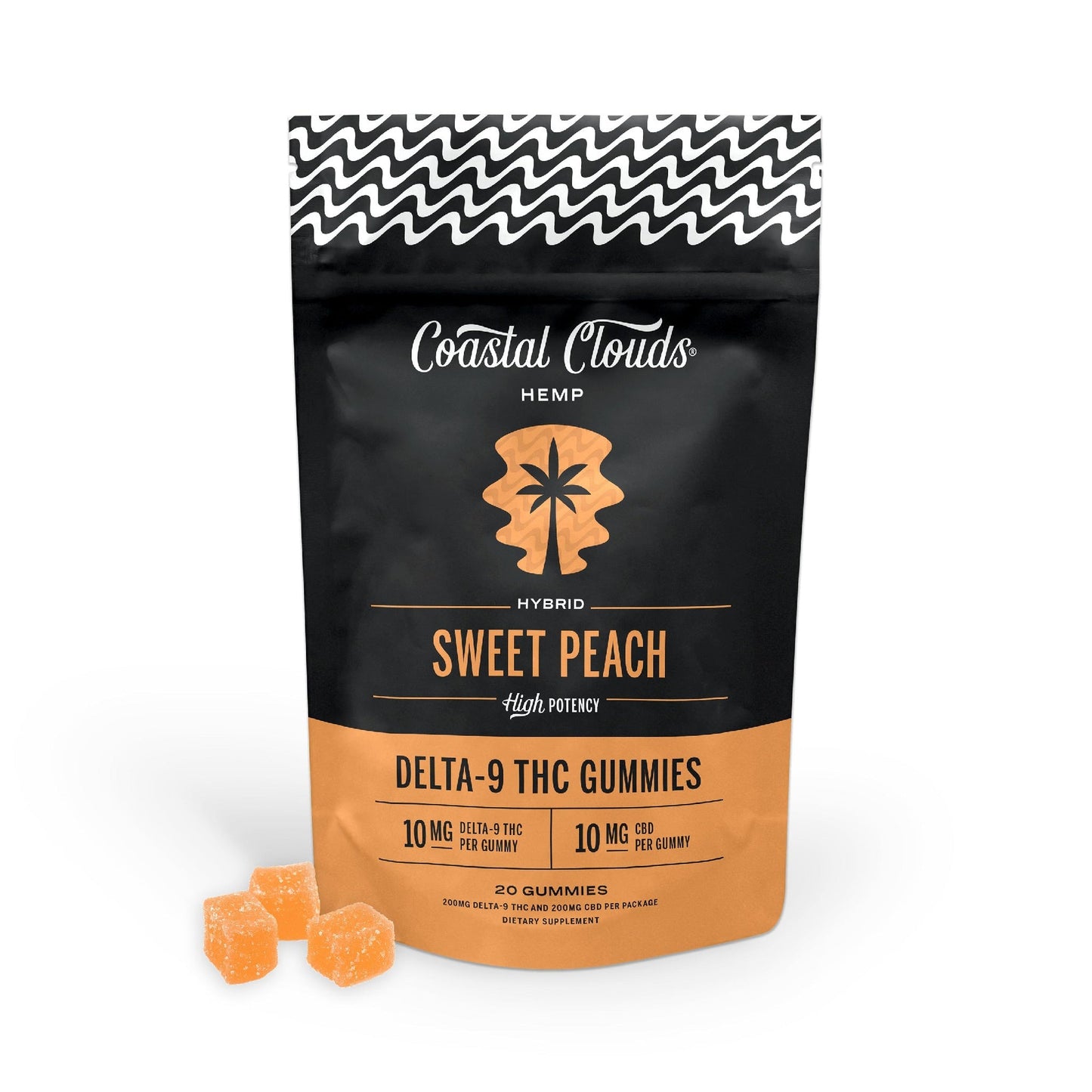 Coastal Clouds High Potency THC + D9 Gummies - 20ct Chill - Sweet Peach (H)