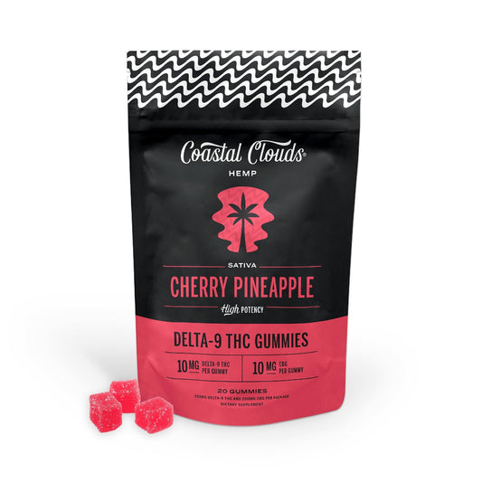 Coastal Clouds High Potency THC + D9 Gummies - 20ct Uplift - Cherry Pineapple (S)