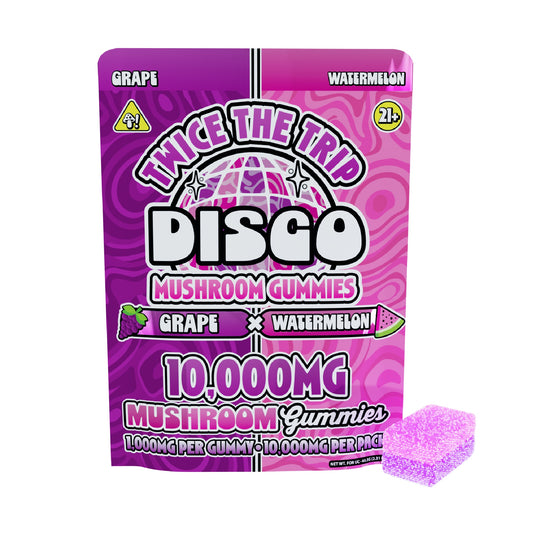 Disco Mushrooms Twice The Trip Double Stack Gummies - 10,000mg Grape X Watermelon