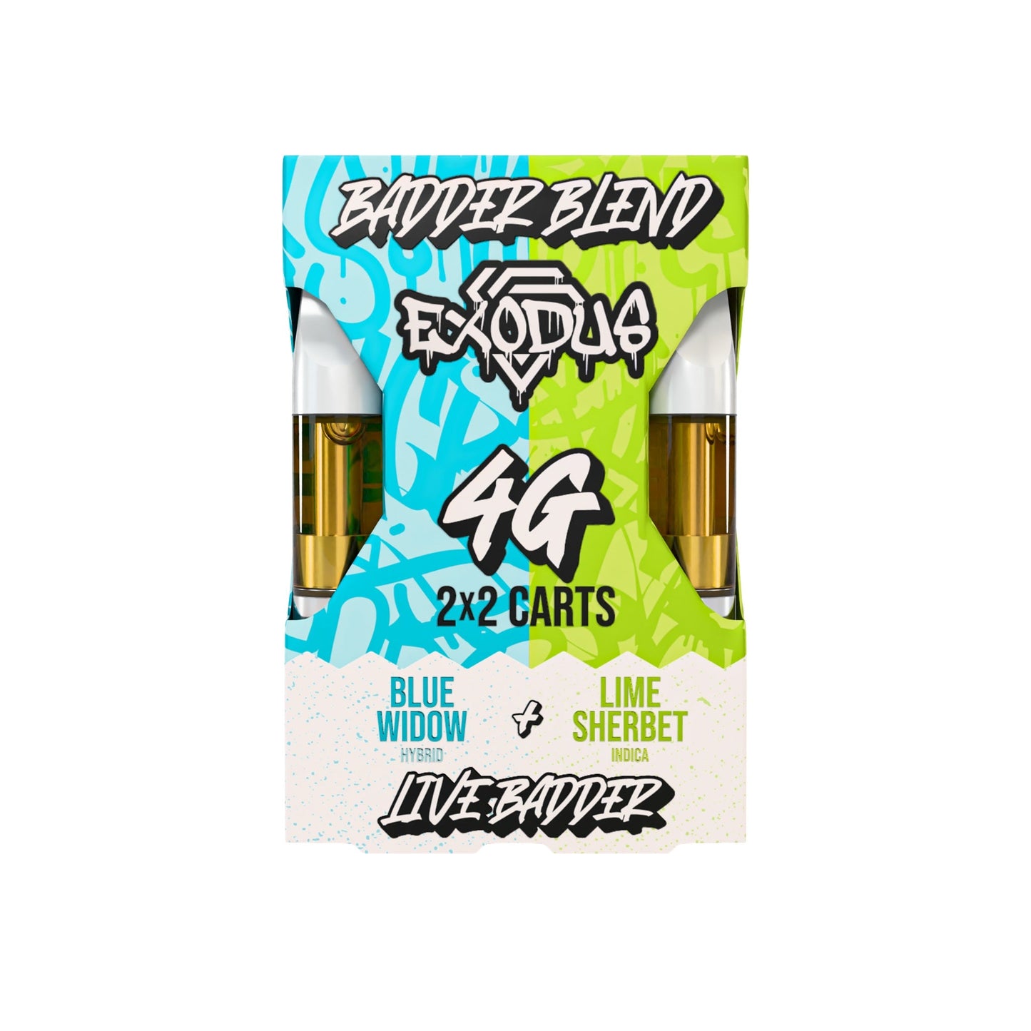 Exodus Live Badder Blend 2x2 Cartridges - 4000mg Blue Widow x Lime Sherbet (S/H)