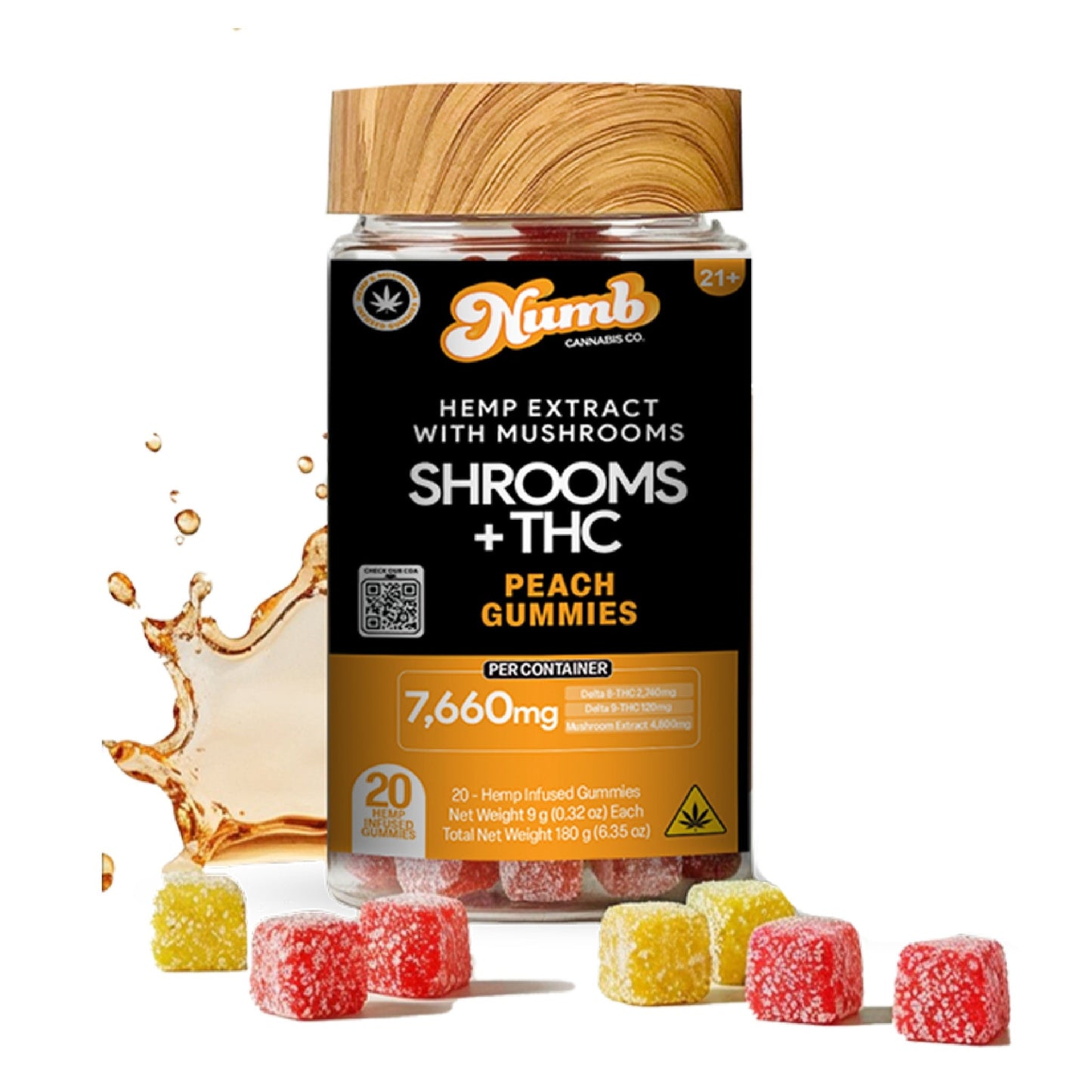 Numb Shroom + THC Blend Gummies - 7660mg Peach
