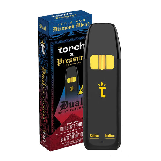 Pressure x Torch Dual Split Flavors THC-A VVS Vaporizer - 3000mg Blueberry Skunk (S) X Blackberry OG (I)
