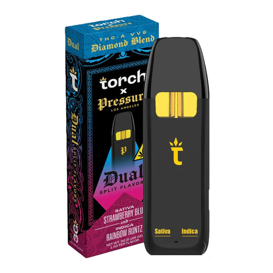 Pressure x Torch Dual Split Flavors THC-A VVS Vaporizer - 3000mg Strawberry Blue (S) x Rainbow Runtz (I)