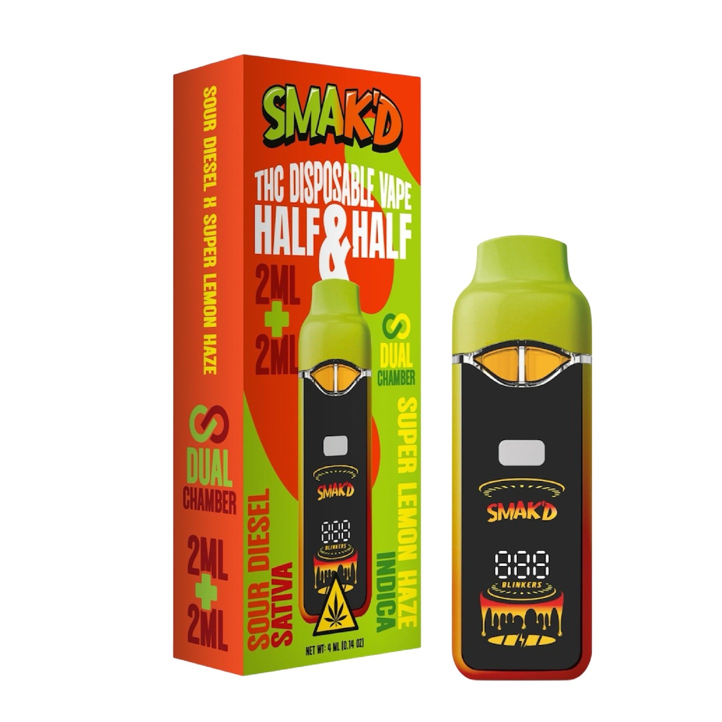 Smakd Half & Half Live Resin THC Dual Vaporizer - 4000mg Sour Diesel (S) / Super Lemon Haze (I)
