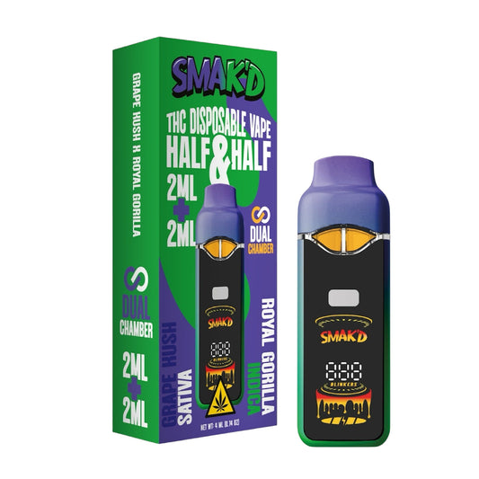 Smakd Half & Half Live Resin THC Dual Vaporizer - 4000mg Grape Kush (S) / Royal Gorilla (I)