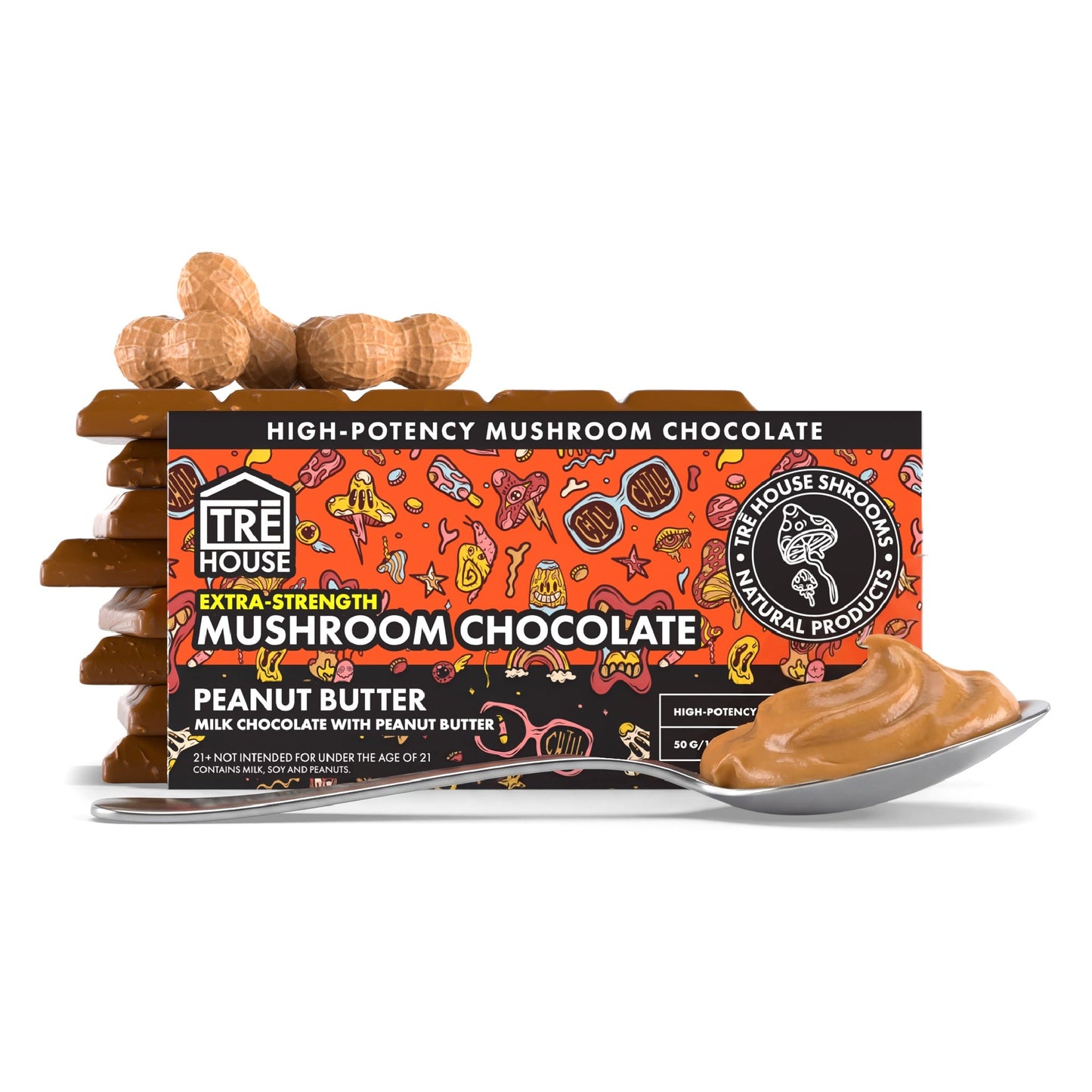 Tre House Extra Strength Magic Mushroom Chocolate Bar Peanut Butter