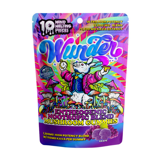 Wunder Ultra High Potency Entheogenic Mushroom Gummies - 12000mg Grape w/ Kava