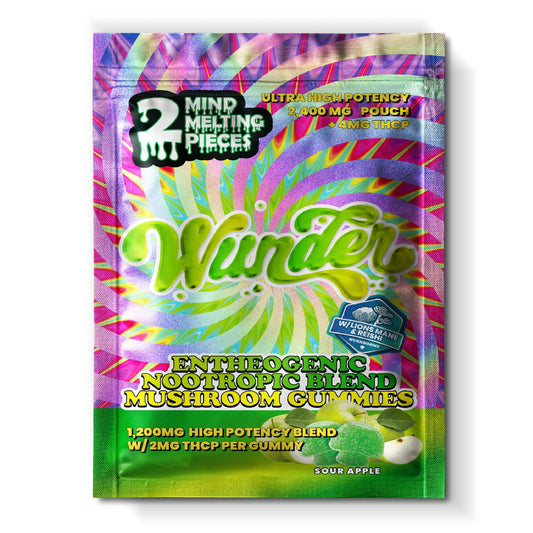Wunder Ultra High Potency Entheogenic Mushroom Gummies - 2400mg Sour Apple w/ THC-P