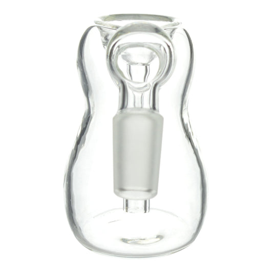 Full shot of 3-inch glass bubble ash catcher smoking device part 14mm male connector facing front