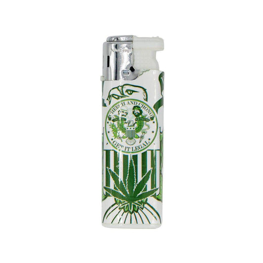 2 packs lighter torch smoking accessory with Cheech n Chong on green and white flag and weed leaf design classic lighter shape
