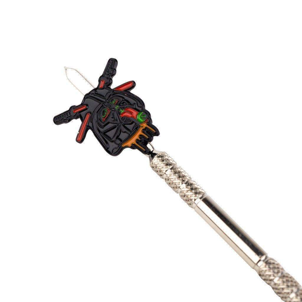 Stainless steel dab tool textured middle part for easy grip with a Star Wars Darth Vader smoking pot design on the handle