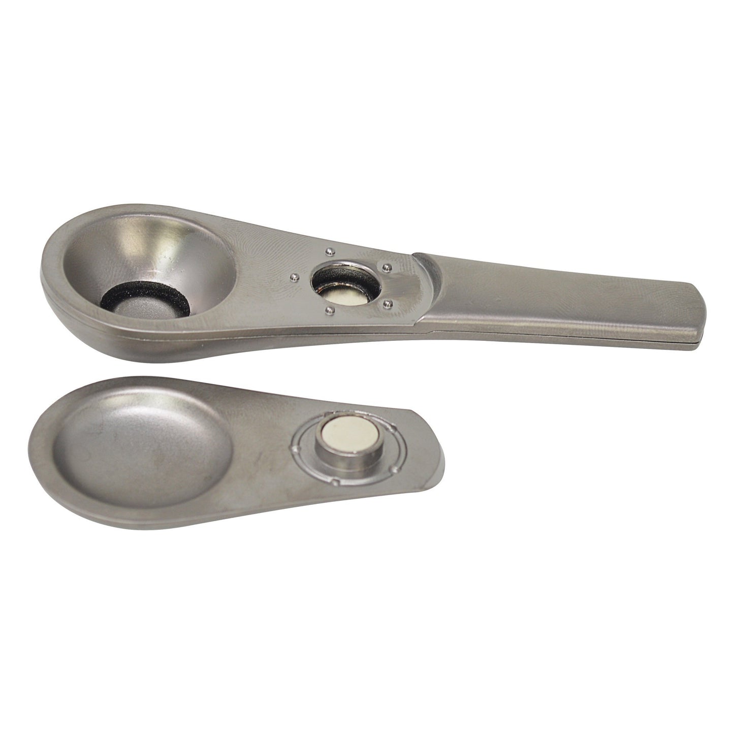 3.5 inch magnetic travel hand pipe smoking device in a discreet spoon shape in stylish metallic colors