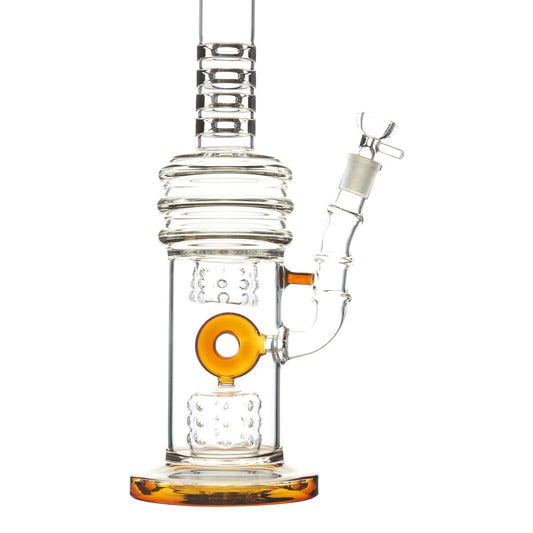 Amber 15-inch glass bong smoking device donut downstem colorful accents sleek and classic look sturdy base