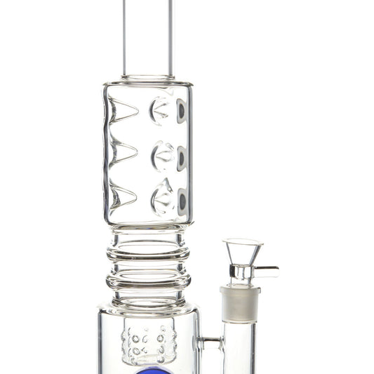 Grey 15-inch glass bong smoking device donut downstem colorful accents sleek and classic look sturdy base