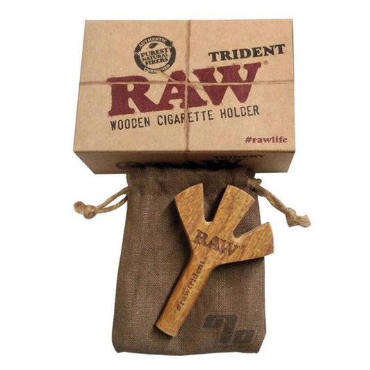 Fun RAW wooden cigarette holder can hold 3 cigars pure natural fibers trident style rustic look
