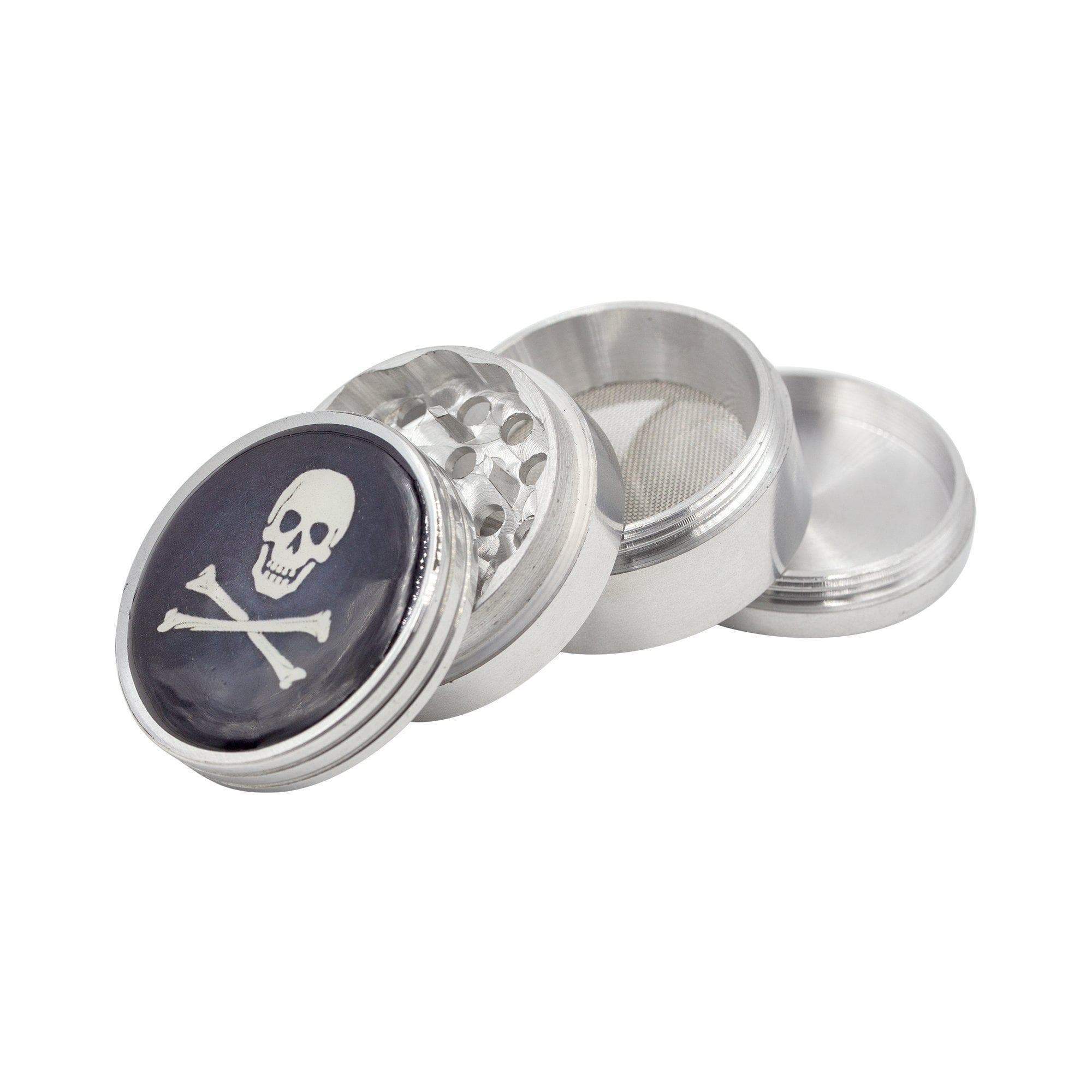 skull tobacco grinder 4 Piece Pirate Hex - Kief Catcher - Metal 3" 4 PC 3D Metal