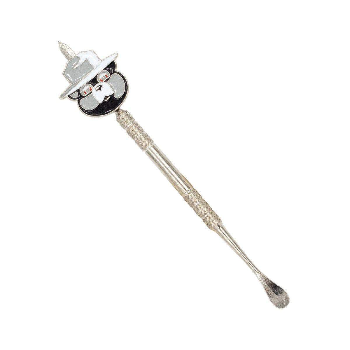 Long shiny metal dab tool smoking accessory dabber textured middle part for easy grip Smokey Bear's face design on the handle
