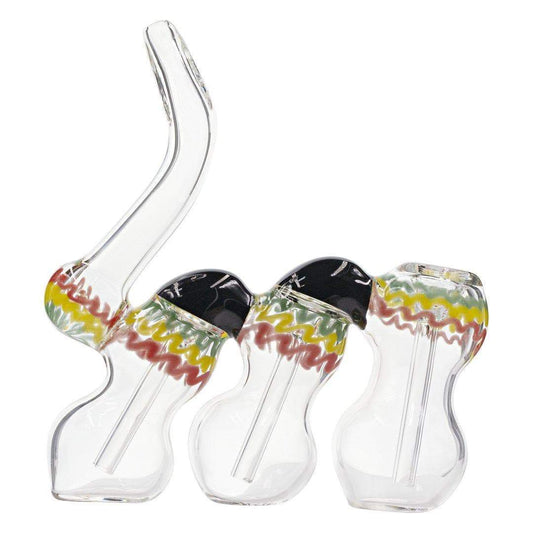6-inch triple chambered glass bubbler smoking device in funky rasta design and colors amazing shape