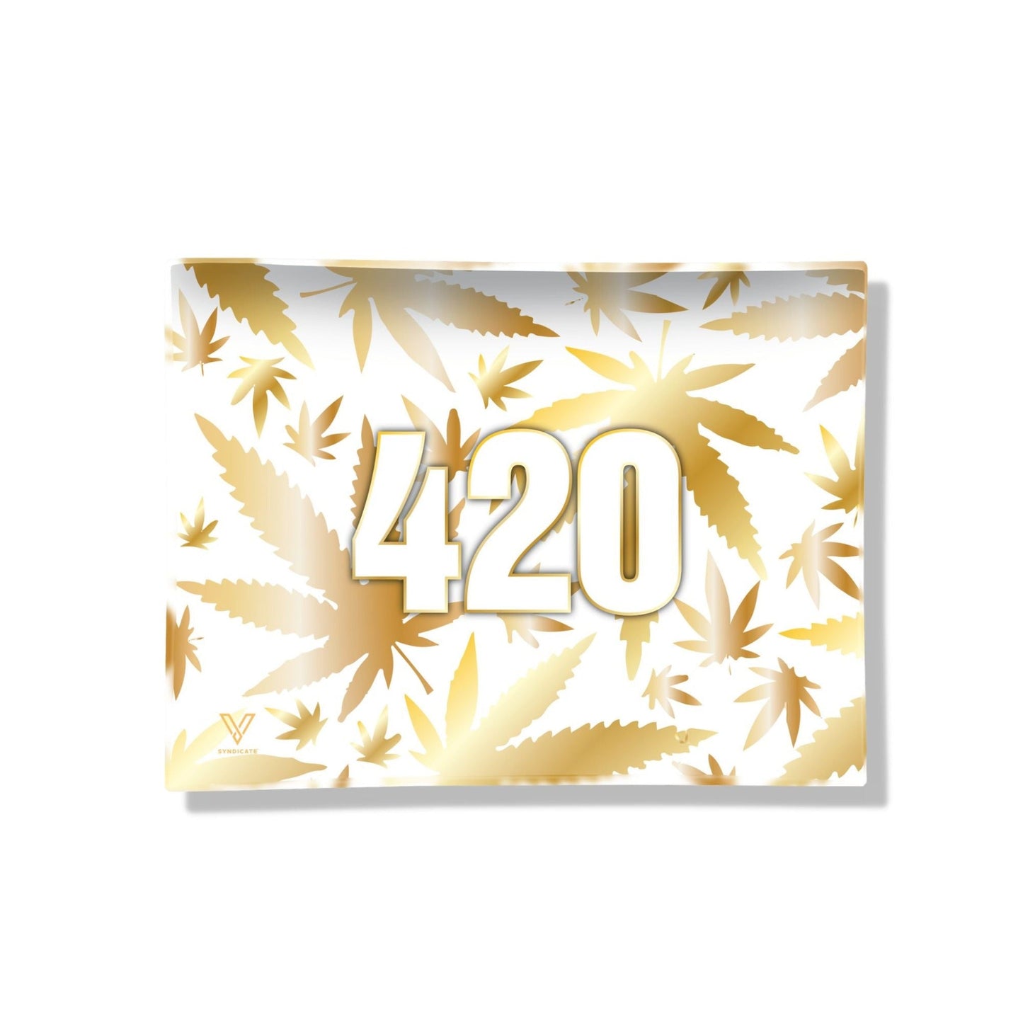 V Syndicate 420 Gold Glass Rolling Tray Small
