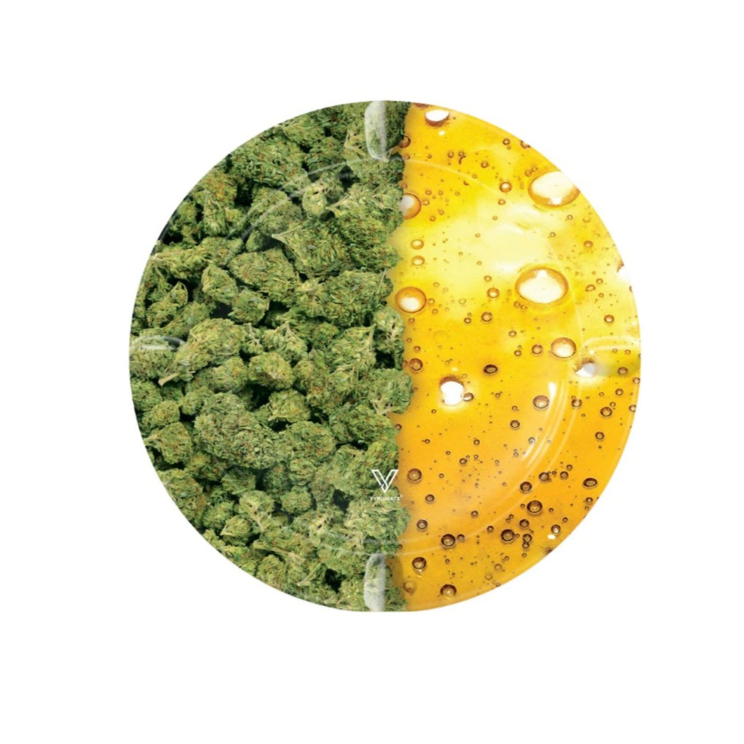 V Syndicate Oil and Buds Round Metal Ashtray - 5.5in