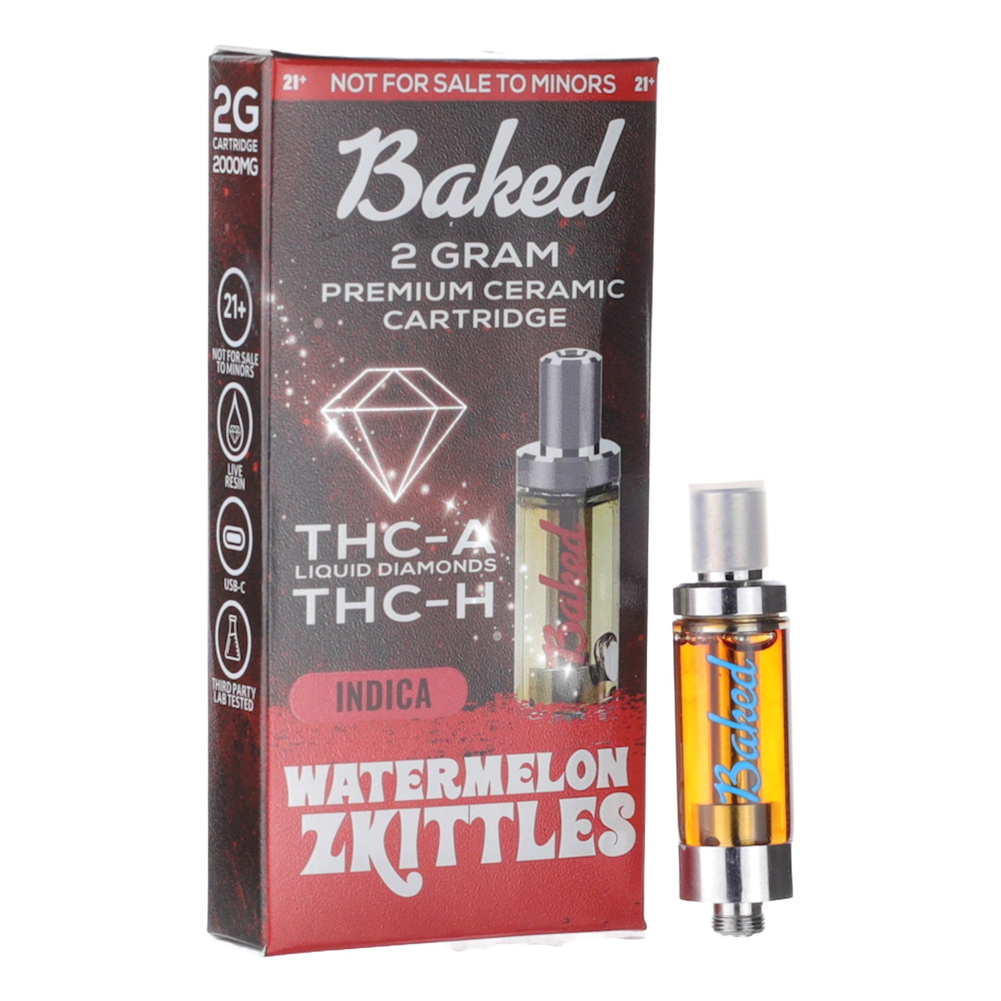 Baked THC-A Liquid Diamonds Watermelon Zkittlez Cartridge - 2000mg