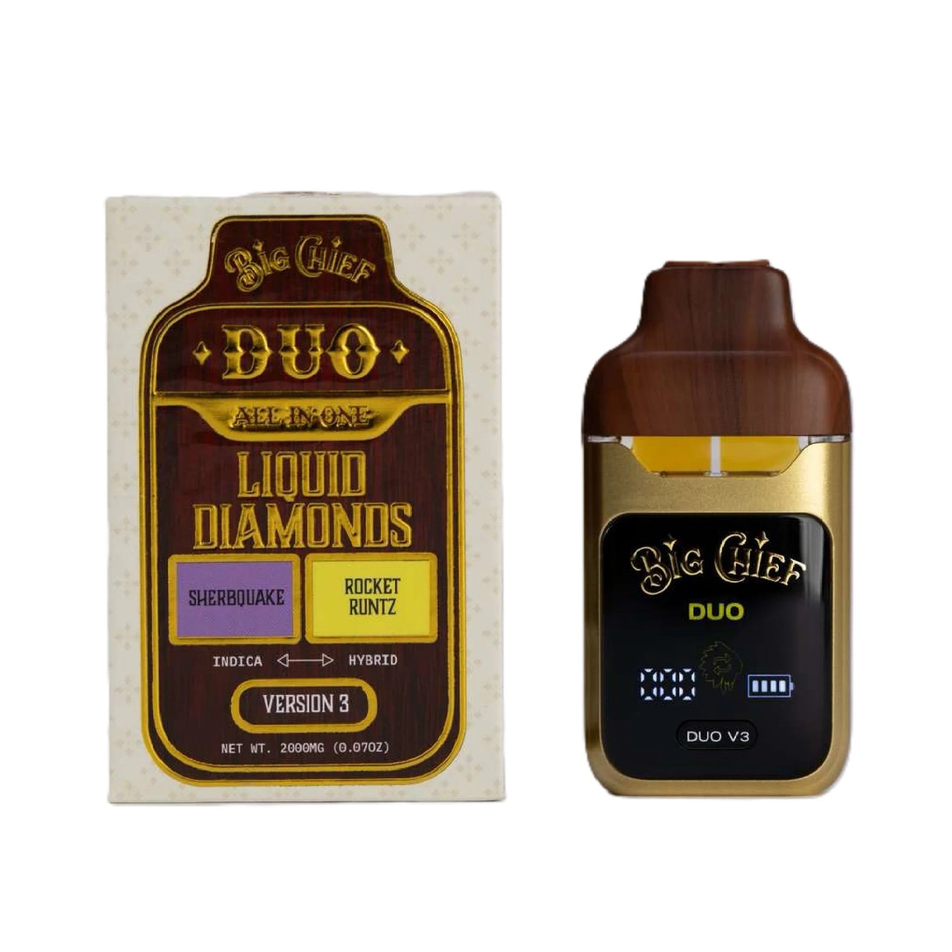 Big Chief THC-A Liquid Diamonds Duos Device- 2000mg Sherbquake (I) + Rocket Runtz (H) / 1 Pack