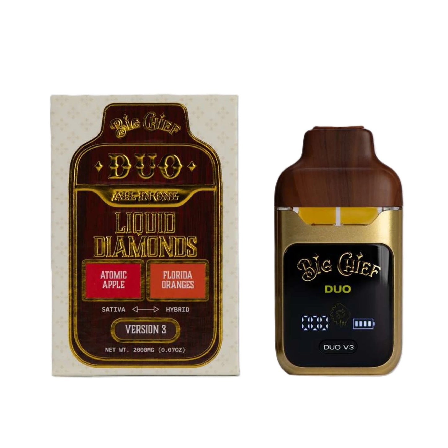 Big Chief THC-A Liquid Diamonds Duos Device- 2000mg Atomic Apple (S) + Florida Oranges (H) / 1 Pack