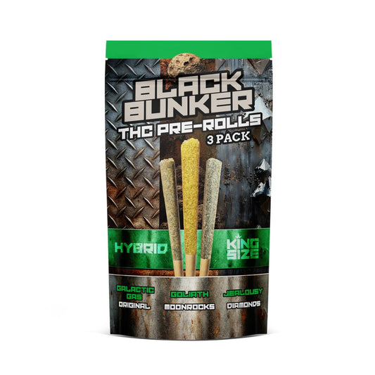 Black Bunker THC Doob Toob Pre-Rolls - 3ct (H) Galactic Gas, Goliath, Jealousy