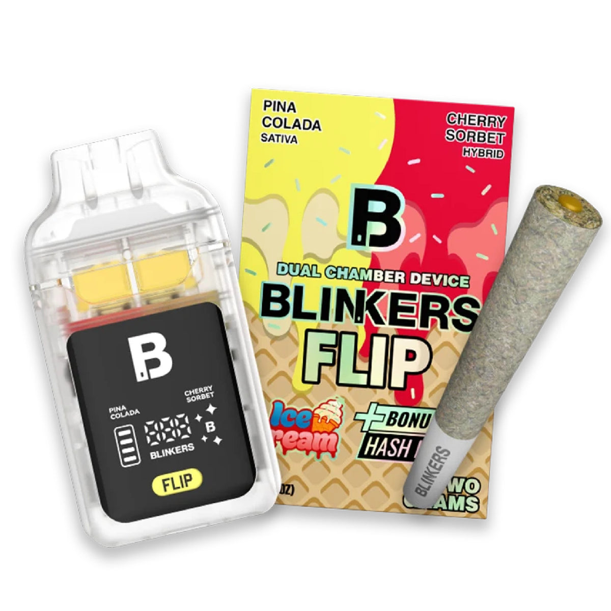 Blinkers Dual Chamber Ice Cream THC-A Device + Hash Hole - 2000mg Pina Colada / Cherry Sorbet