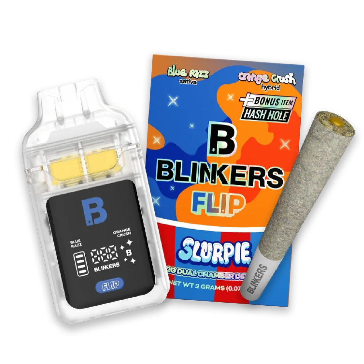 Blinkers Dual Chamber Slurpie THC-A Device + Hash Hole - 2000mg Blue Razz / Orange Crush