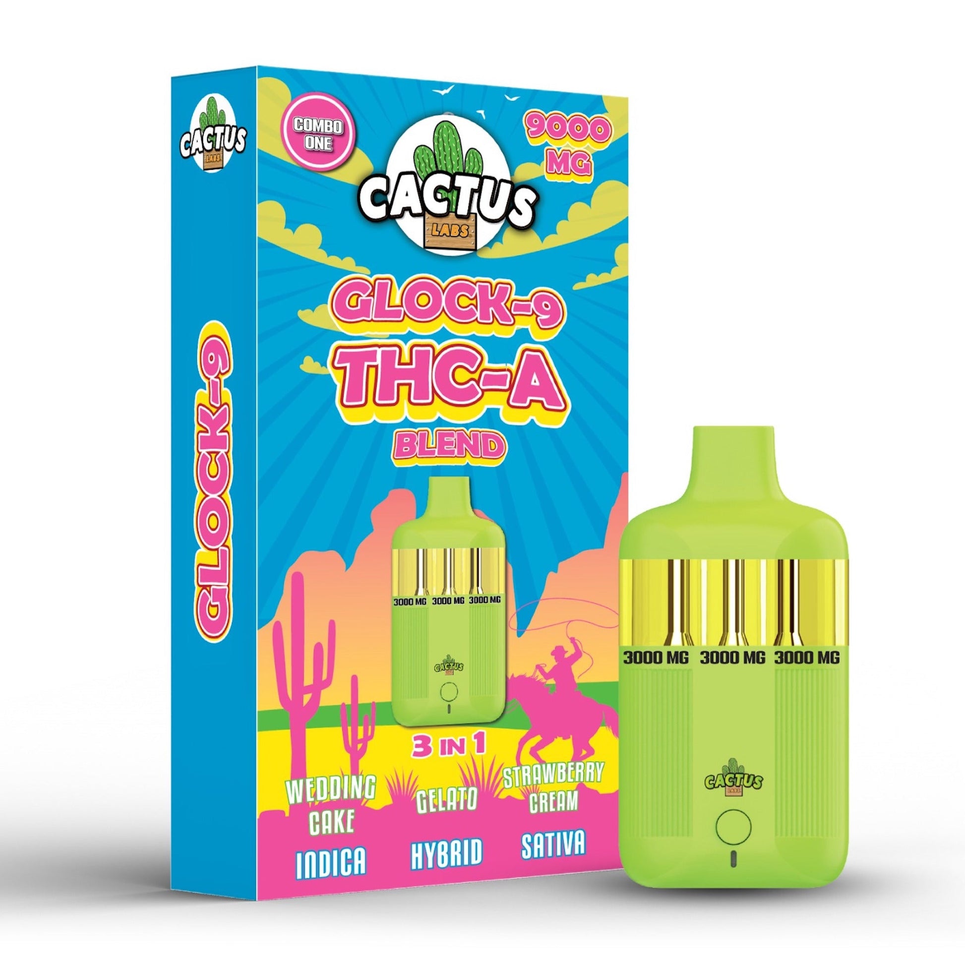 Cactus Labs Glock-9 THC-A Blend Vaporizer - 9000mg Wedding Cake/Gelato/Strawberry Cream