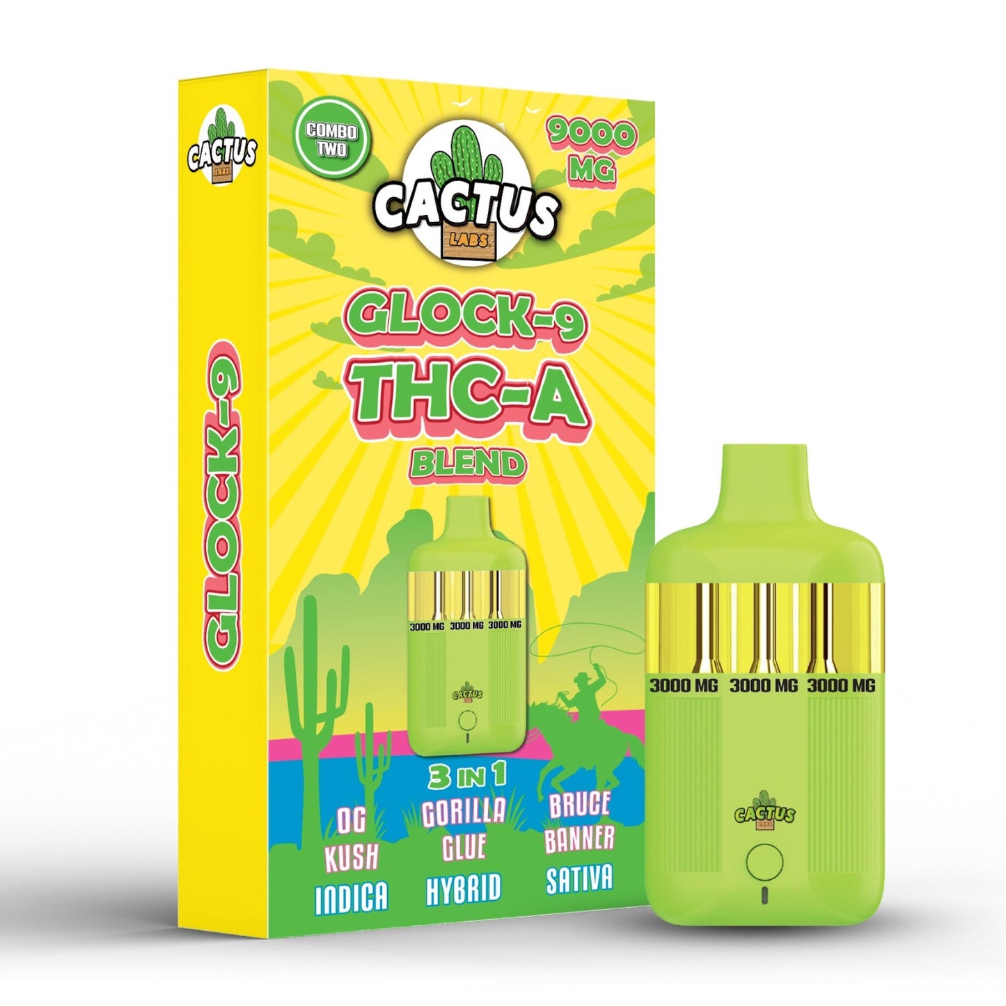 Cactus Labs Glock-9 THC-A Blend Vaporizer - 9000mg OG Kush/Gorilla Glue/Bruce Banner