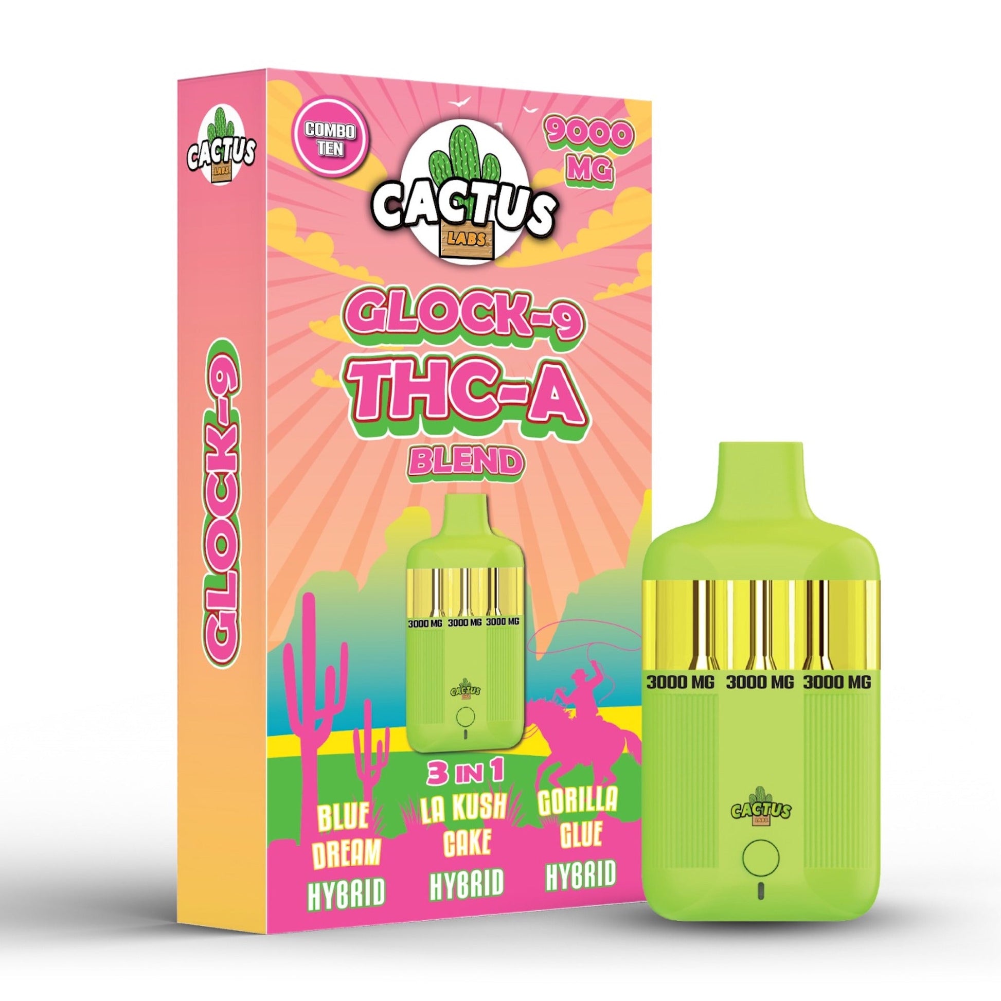 Cactus Labs Glock-9 THC-A Blend Vaporizer - 9000mg Blue Dream/LA Kush Cake/Gorilla Glue