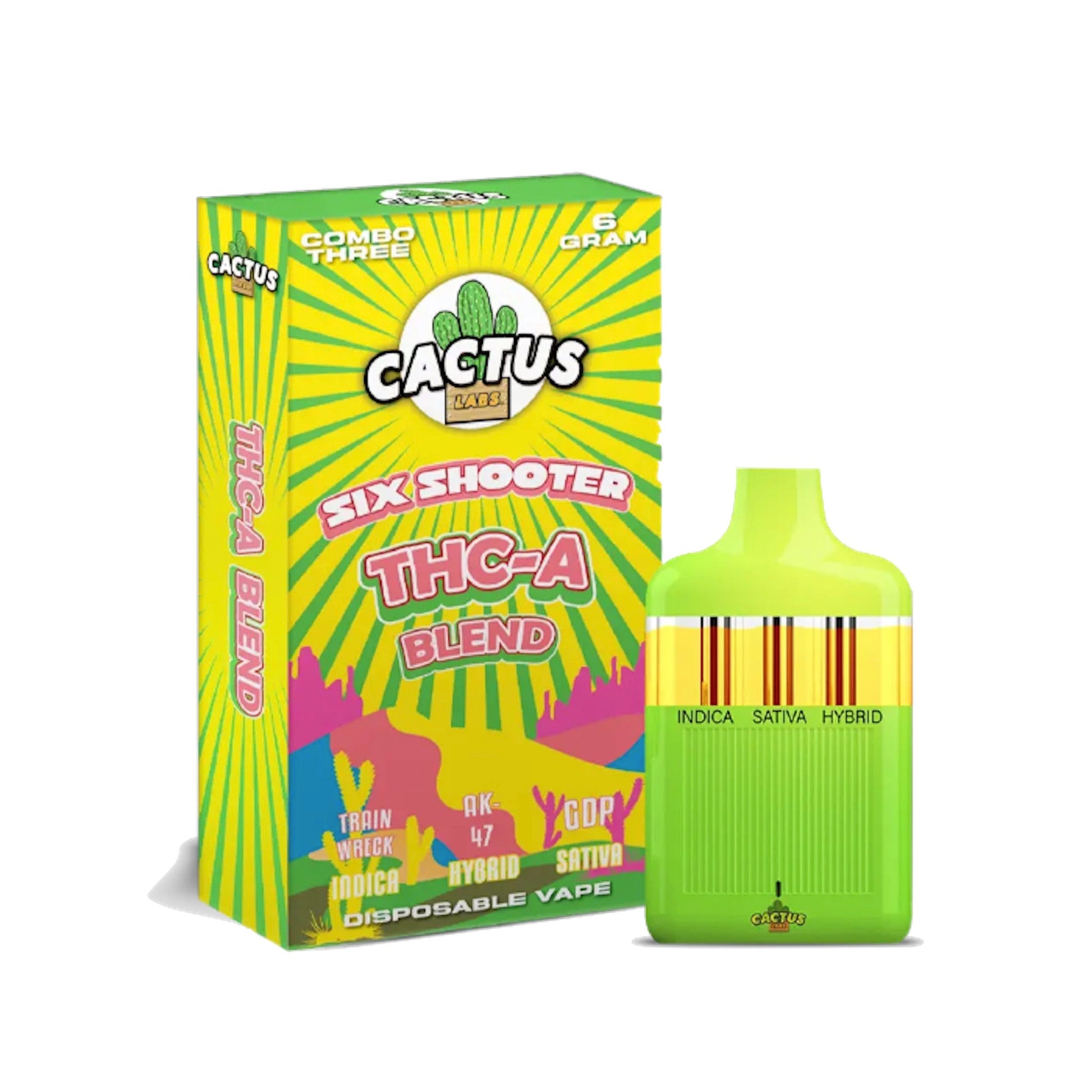 Cactus Labs Six Shooter Liquid Diamonds THC-A Blend Vaporizer - 6000mg Trainwreck/AK-47/GDP