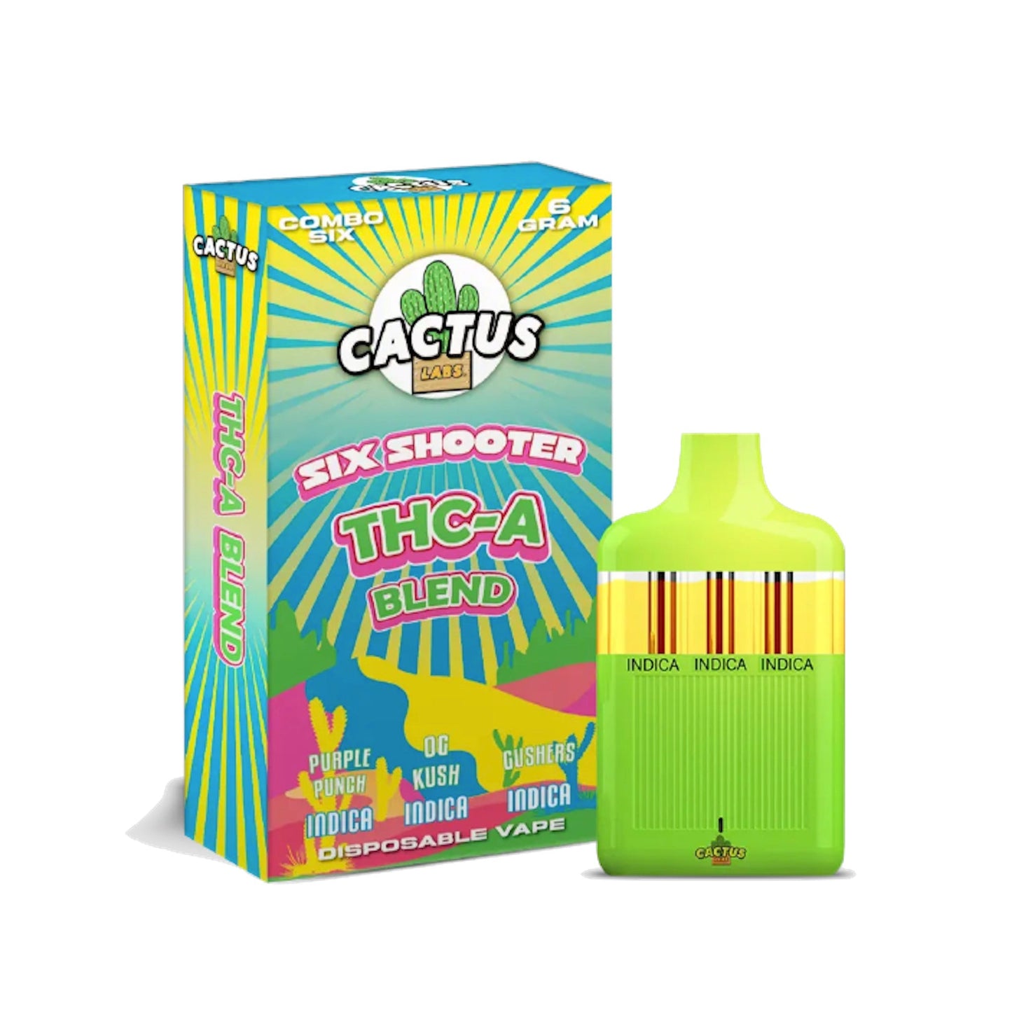 Cactus Labs Six Shooter Liquid Diamonds THC-A Blend Vaporizer - 6000mg Purple Punch/OG Kush/Gusher