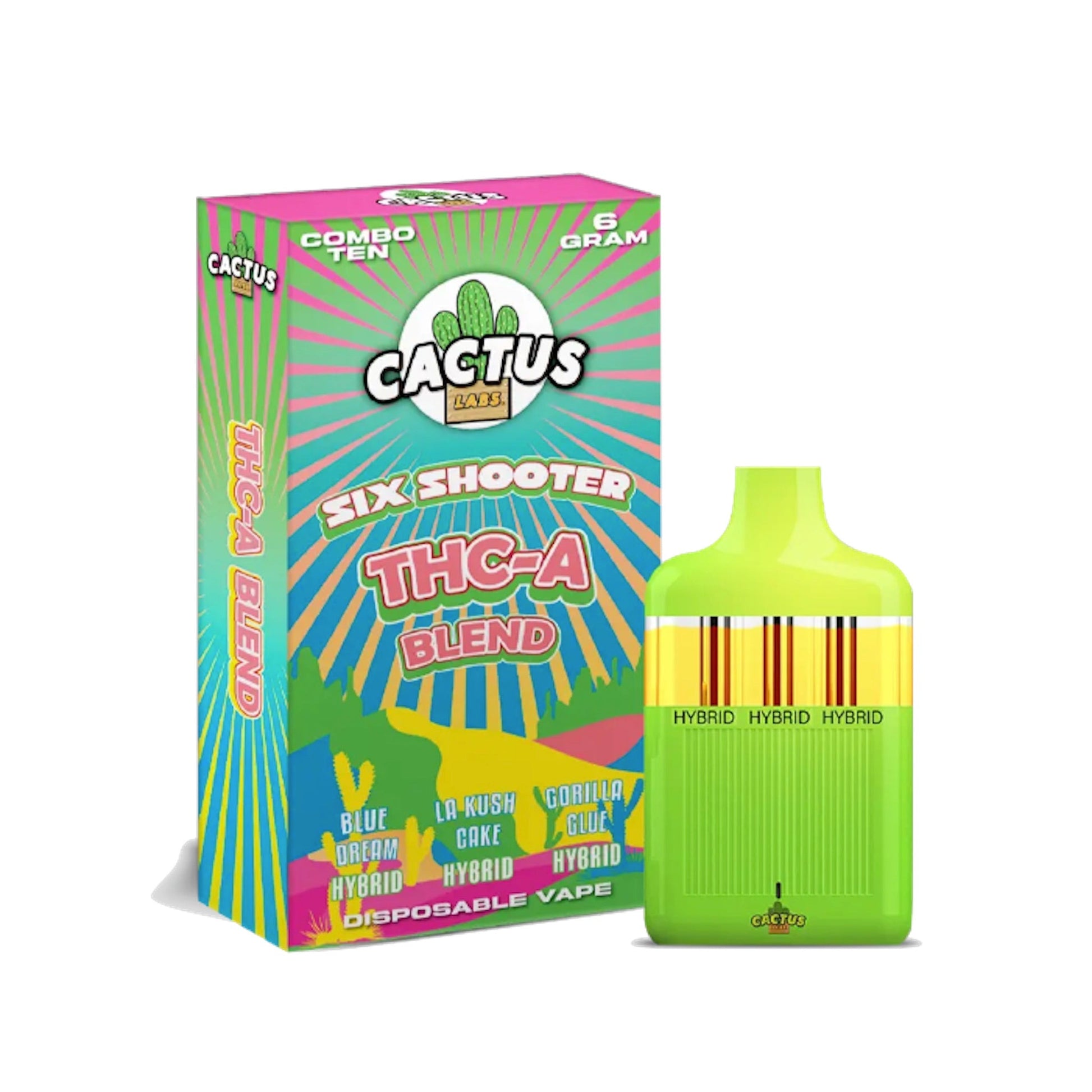 Cactus Labs Six Shooter Liquid Diamonds THC-A Blend Vaporizer - 6000mg Blue Dream/LA Kush Cake/Gorilla Glue