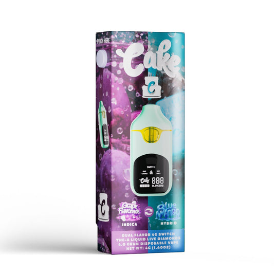 Cake Dual Flavor Liquid Live Diamonds THC-A Vaporizer - 4000mg Grape Flavorade (I) x Blue Mango (H)
