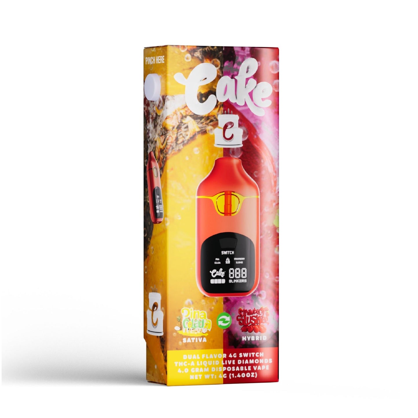 Cake Dual Flavor Liquid Live Diamonds THC-A Vaporizer - 4000mg Pina Colada (S) x Strawberry Slushee (H)