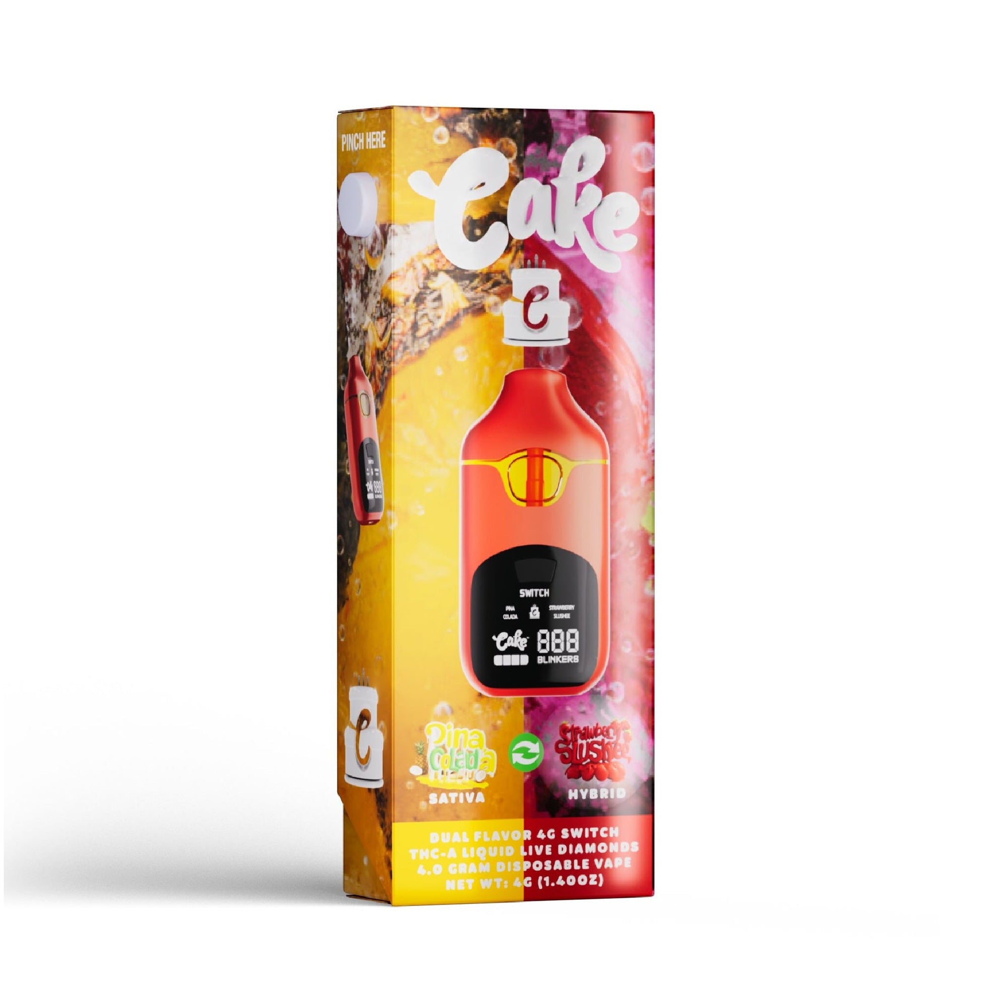 Cake Dual Flavor Liquid Live Diamonds THC-A Vaporizer - 4000mg Pina Colada (S) x Strawberry Slushee (H)