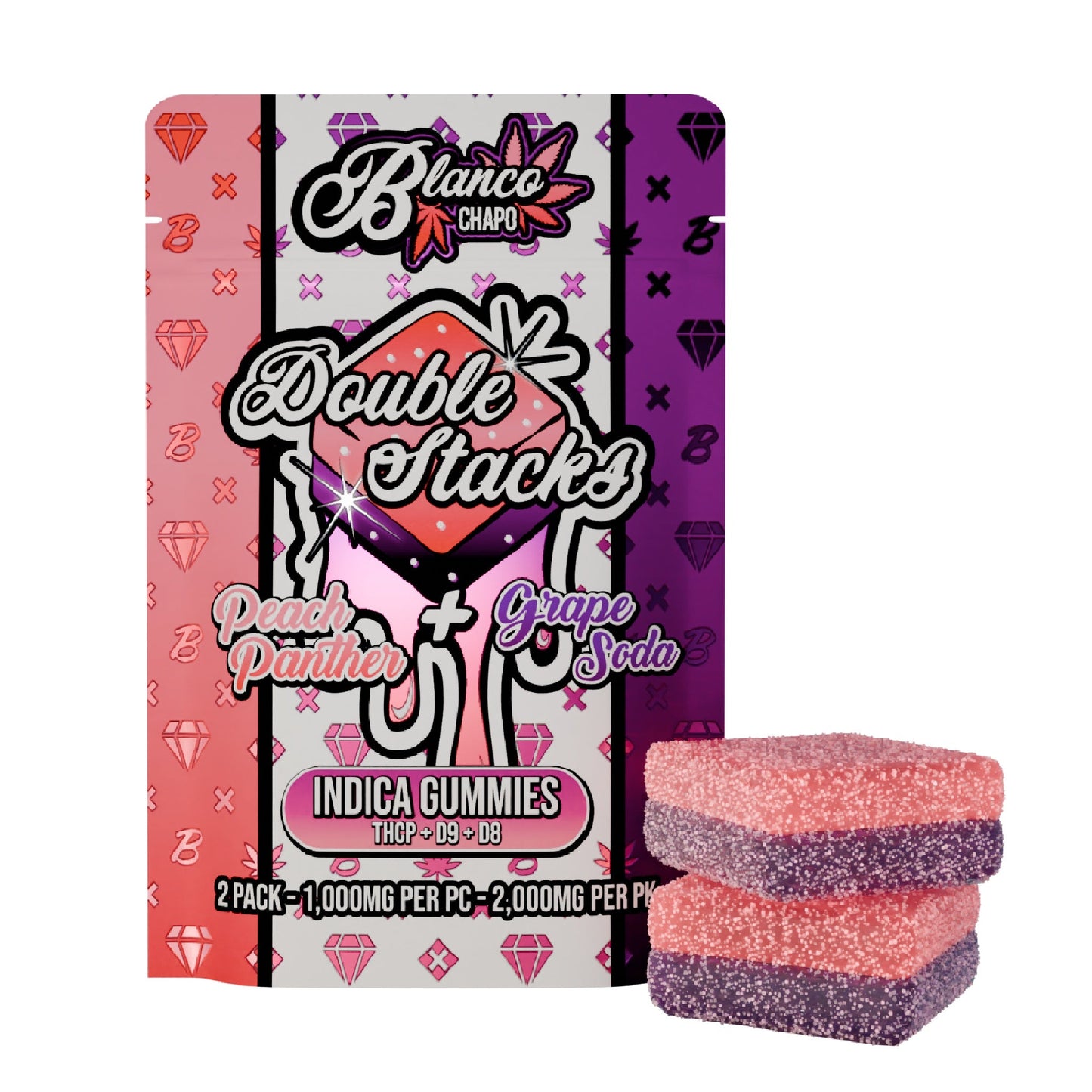 Chapo Double Stacks THC-P Gummies - 2000mg Peach Panther (I) + Grape Soda (I)
