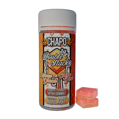 Chapo Double Stacks THC-P Gummy Jar - 10,000mg Mango Dream (S) + Cherry Bomb (S)