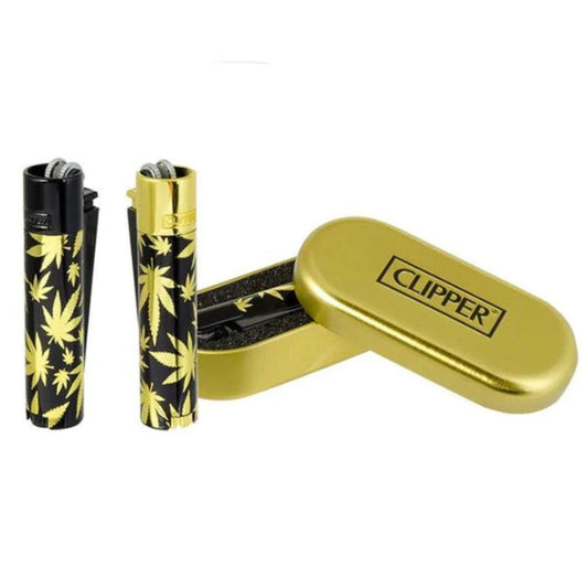 Clipper Premium Metal Lighter Gold Leaves