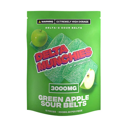 Delta Munchies Delta 8 Sour Belts - 3000mg Green Apple