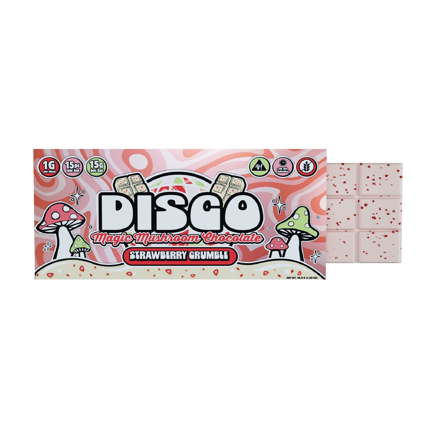 Disco Magic Mushrooms Chocolate Bar - 15g Strawberry Crumble