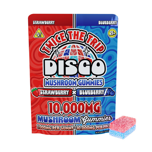 Disco Mushrooms Twice The Trip Double Stack Gummies - 10,000mg Strawberry X Blueberry