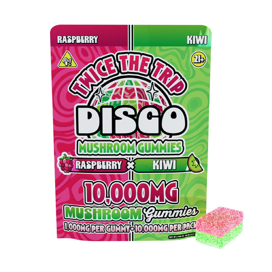Disco Mushrooms Twice The Trip Double Stack Gummies - 10,000mg Raspberry X Kiwi