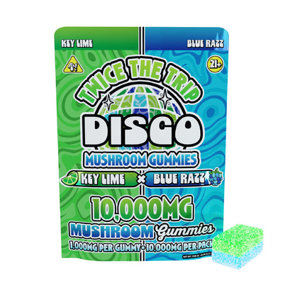 Disco Mushrooms Twice The Trip Double Stack Gummies - 10,000mg Key Lime X Blue Razz